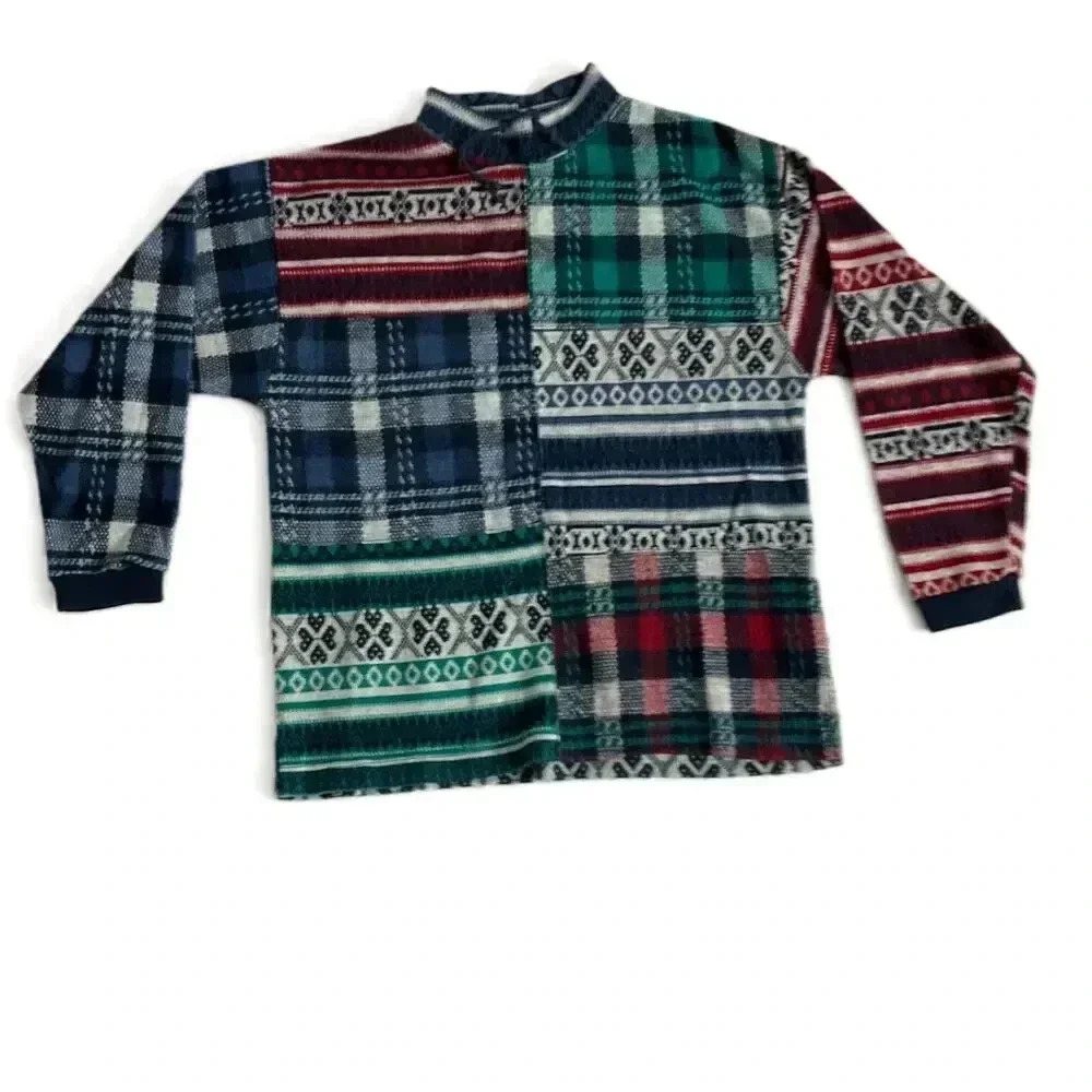 Brandon Patchwork Lightweight Sweater Long Sleeve Mock Neck Womens Size‎ Large